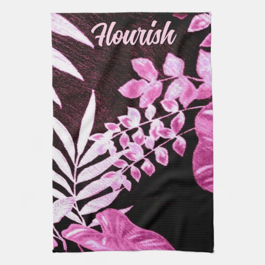 Botanical Tropical Leaves Palm Pink Personalized Geschirrtuch (Vertikal)