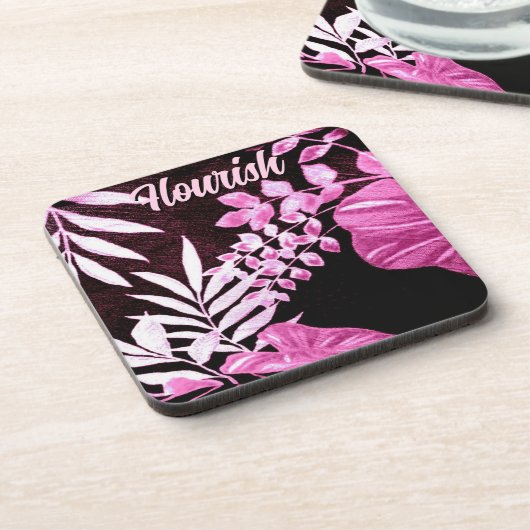 Botanical Tropical Leaves Palm Pink Personalized Getränkeuntersetzer (Linke Seite)