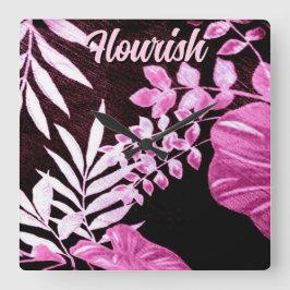 Botanical Tropical Leaves Palm Pink Personalized Quadratische Wanduhr