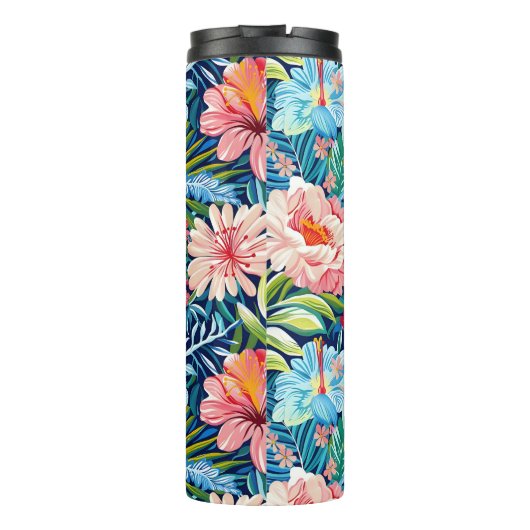 Botanical Tropical Summer Flowers Pattern Floral Thermosbecher (Rückseite)