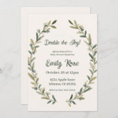 Botanical Twin Baby Shower Olive Branch Boho Green Einladung (Vorne/Hinten)