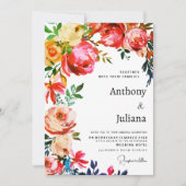 Botanical watercolor colorful floral Wedding  Einladung (Vorderseite)