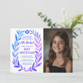 Botanical Watercolor CUSTOM PHOTO Bat Bar Mitzvah Einladung (Stehend Vorderseite)