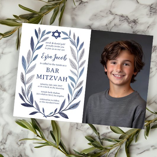 Botanical Watercolor CUSTOM PHOTO Bat Bar Mitzvah Einladung