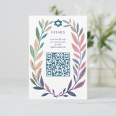 Botanical Watercolor CUSTOM QR Bar Bat Mitzvah Begleitkarte (Stehend Vorderseite)