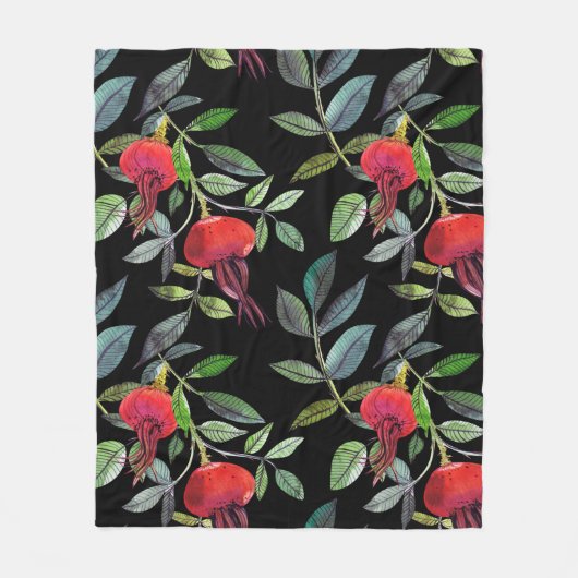 Botanical watercolor drawing dogrose pattern. Brig Fleecedecke (Vorderseite)