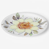 Botanical Watercolor Flower Painting With Foliage Pappteller (Schrägansicht)