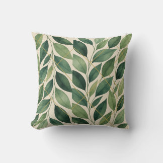 Botanical Watercolor Leaves Throw Pillow | Green L Kissen