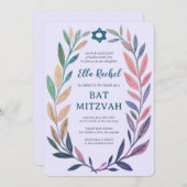 Botanical Watercolor Star of David Bar Bat Mitzvah Einladung (Vorne/Hinten)