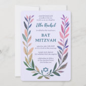 Botanical Watercolor Star of David Bar Bat Mitzvah Einladung (Vorderseite)
