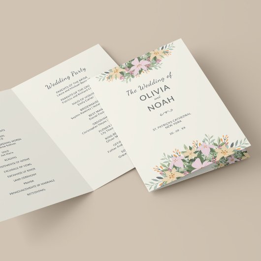 Botanical wedding program - boho folded card karte