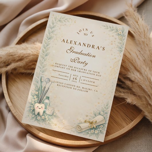Botanical White Coat Dentist Graduation Einladung