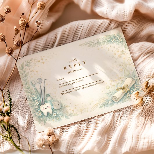 Botanical White Coat Dentist Graduation RSVP Karte