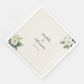 Botanical White Floral Green Leaves Personalized Serviette (Ecke)