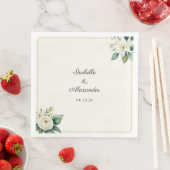 Botanical White Floral Green Leaves Personalized Serviette (Beispiel)