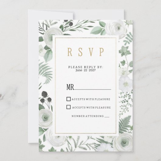Botanical white mint berries floral RSVP Einladung (Vorderseite)