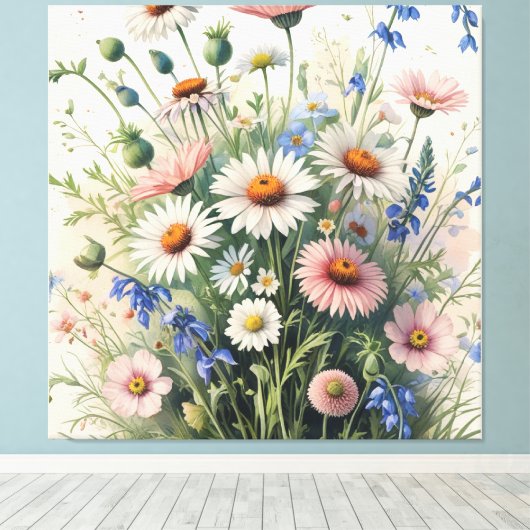 Botanical Wildflower Watercolor Poster – Motivatio Leinwanddruck (Insitu (Holzboden))