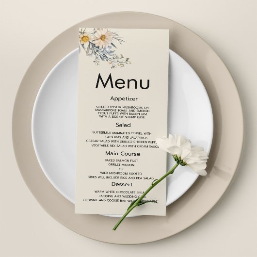 Botanical wildflowers garden floral Wedding Menu Programm