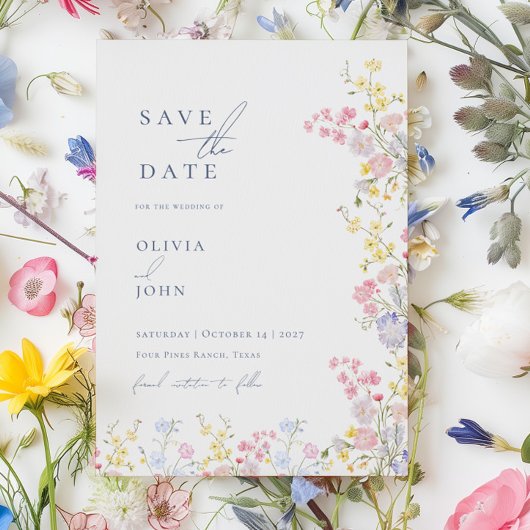 Botanical Wildflowers Wedding Save the Date Ankündigungspostkarte
