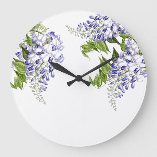 Botanical Wisteria Flowers Floral Wall Clock Große Wanduhr (Vorderseite)