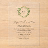 Botanical Wreath Earth Tone Wedding Acryleinladungen (Vorderseite)