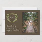 Botanical Wreath Earth Tone Wedding Dankeskarte (Vorderseite)