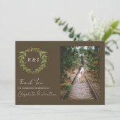 Botanical Wreath Earth Tone Wedding Dankeskarte (Stehend Vorderseite)