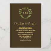 Botanical Wreath Earth Tone Wedding Folieneinladung (Vorderseite)