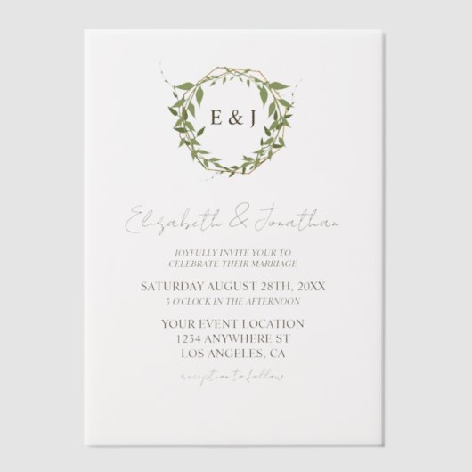 Botanical Wreath Earth Tone Wedding Pergament Einladungen (Vorderseite)