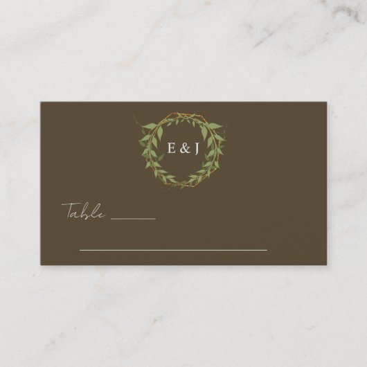 Botanical Wreath Earth Tone Wedding Platzkarte (Vorderseite)