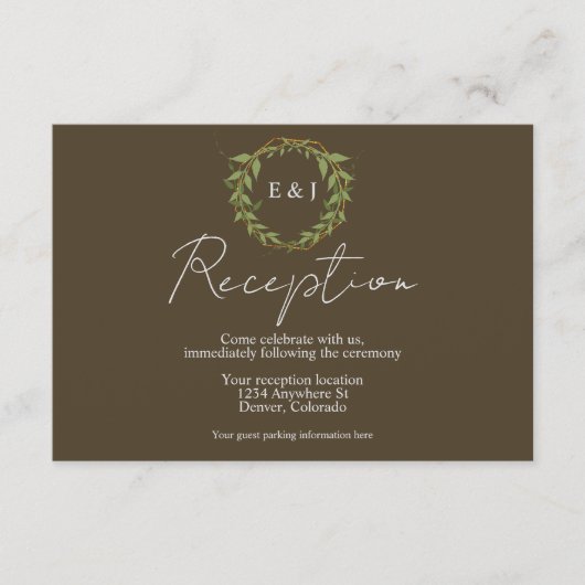 Botanical Wreath Earth Tone Wedding Reception Begleitkarte (Vorderseite)