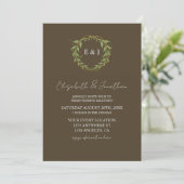 Botanical Wreath Earth Tone Wedding Reception Einladung (Stehend Vorderseite)