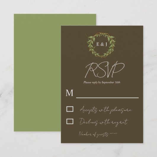 Botanical Wreath Earth Tone Wedding RSVP Karte (Vorne/Hinten)