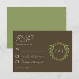 Botanical Wreath Earth Tone Wedding RSVP Karte