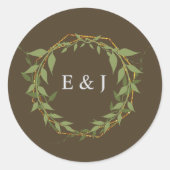 Botanical Wreath Earth Tone Wedding Runder Aufkleber (Vorderseite)