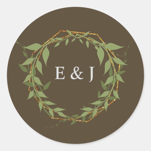 Botanical Wreath Earth Tone Wedding Runder Aufkleber (Vorderseite)