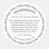Botanical Wreath Ingredients Product Label Runder Aufkleber (Vorderseite)