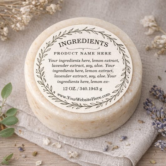 Botanical Wreath Ingredients Product Label Runder Aufkleber