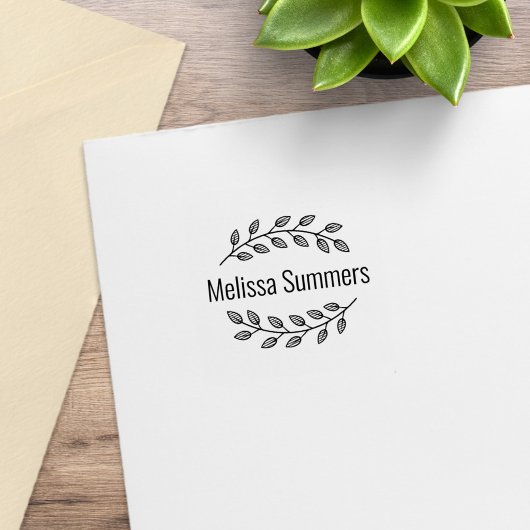 Botanical Wreath Top Bottom Branch Custom Name 1x1 Gummistempel