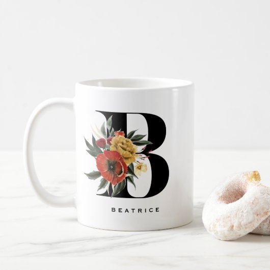 Botanicale Buchstaben B Monogramm Kaffeetasse (Mit Donut)