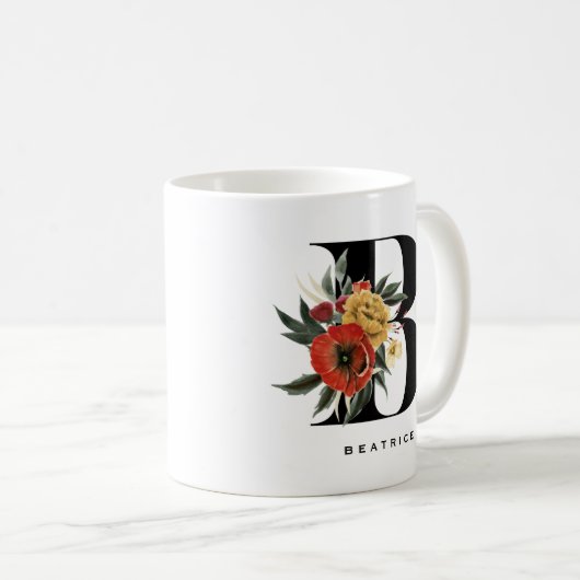 Botanicale Buchstaben B Monogramm Kaffeetasse (VorderseiteRechts)