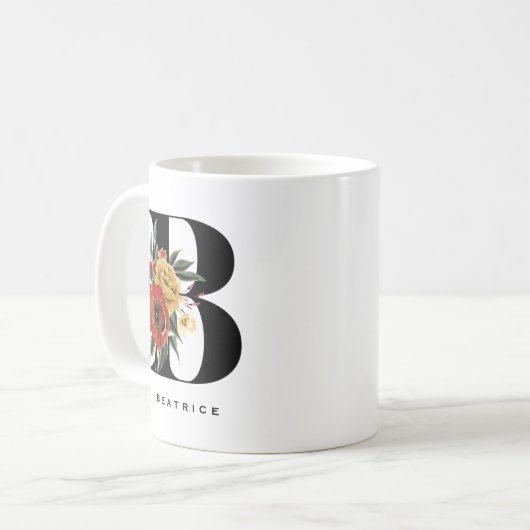 Botanicale Buchstaben B Monogramm Kaffeetasse (Vorderseite Links)