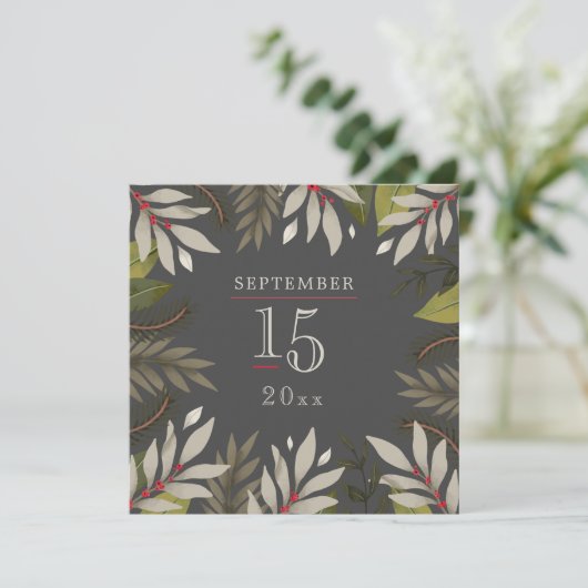 Botanicalme | GRAU | Save the Date Karte (Stehend Vorderseite)