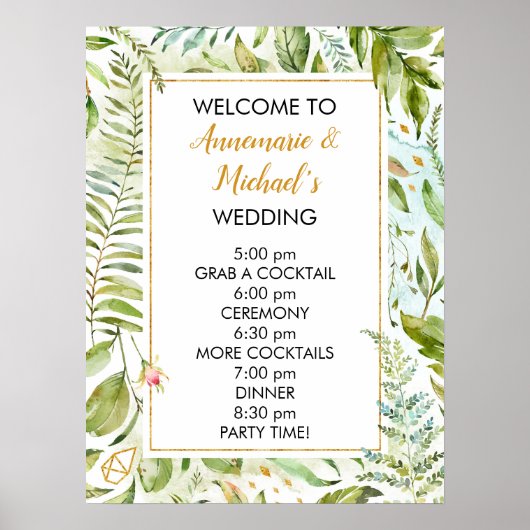 Botanicals Crystals Wedding Zeremonie Begrüßungsze Poster (Vorne)