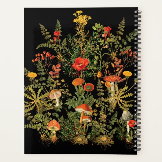 Botanicals Florals Mushroom Black Notebook Planer (Rückseite)