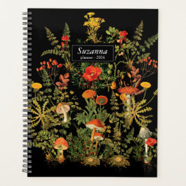 Botanicals Florals Mushroom Black Notebook Planer