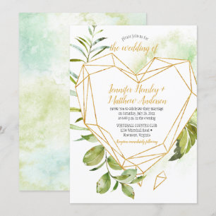 Botanicals Gold Herz-Shaped Crystal Wedding Einladung