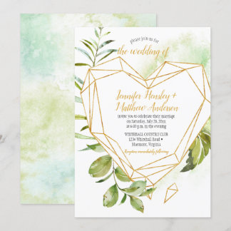 Botanicals Gold Herz-Shaped Crystal Wedding Einladung