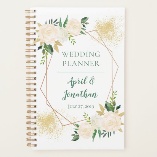 Botanicals Gold Pink Geometric Floral Wedding Planer (Vorderseite)