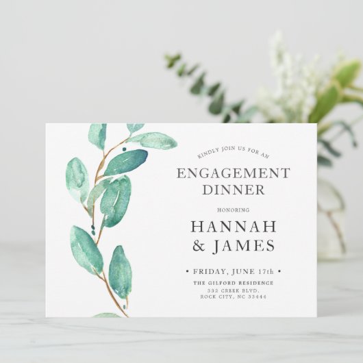 Botanicals Green Colorwash Engagement Party Einladung (Stehend Vorderseite)